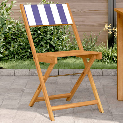 Sedie BistrÃ² 2pz Blu e Bianco Legno Massello Acacia e Tessuto