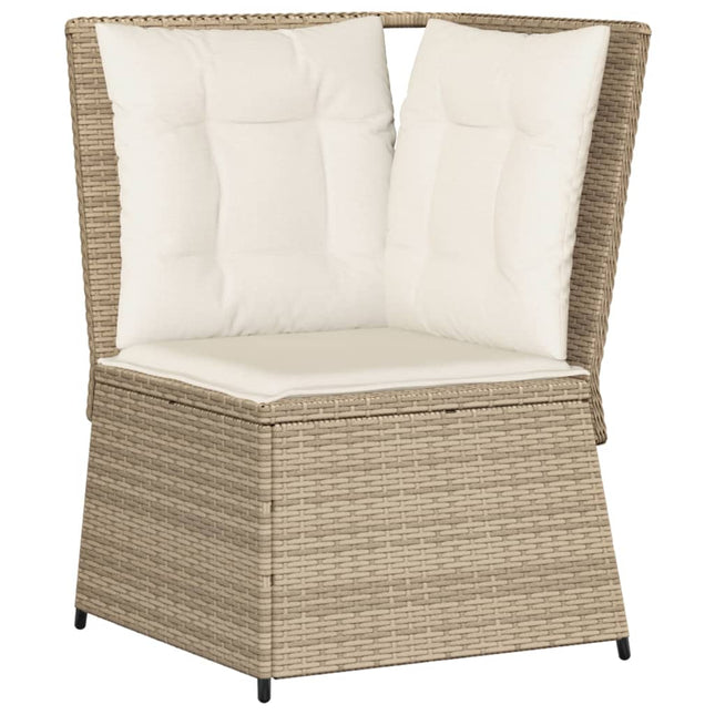 Divano Angolare da Giardino con Cuscini Beige in Polyrattan
