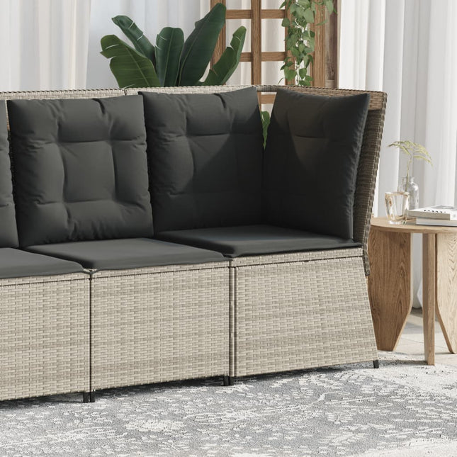 Divano Angolare Giardino con Cuscini Grigio Chiaro Polyrattan