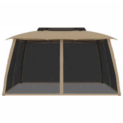 Gazebo con Tetto Doppio/Pareti Rete Tortora 3,93x2,93 m Acciaio