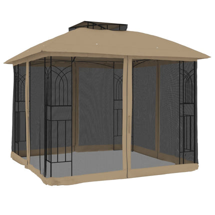 Gazebo con Tetto Doppio/Pareti Rete Tortora 2,94x2,94 m Acciaio