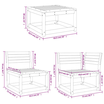 Set Salotto da Giardino 4 pz in Legno Massello di Pino