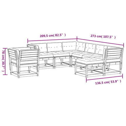 Set Salotto Giardino 8 pz Cuscini Antracite Legno Massello Pino