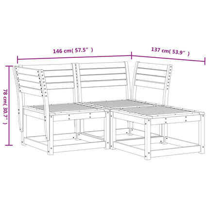 Set Divani da Giardino 3 pz in Legno Massello di Pino