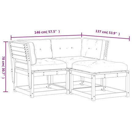 Set Divani Giardino 3 pz con Cuscini Bianco Legno Massello Pino