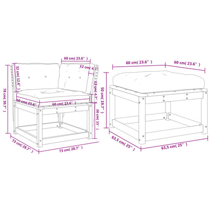 Set Divani Giardino 3 pz con Cuscini Bianco Legno Massello Pino