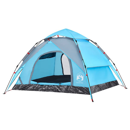 Tenda a Cupola da Campeggio 3 Persone Blu a Rilascio Rapido