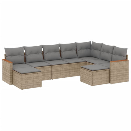 Set Divano da Giardino 9 pz con Cuscini Beige Misto Polyrattan
