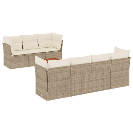 Set Divano da Giardino 8 pz con Cuscini Beige in Polyrattan