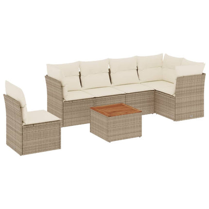 Set Divani da Giardino 7 pz con Cuscini Beige in Polyrattan