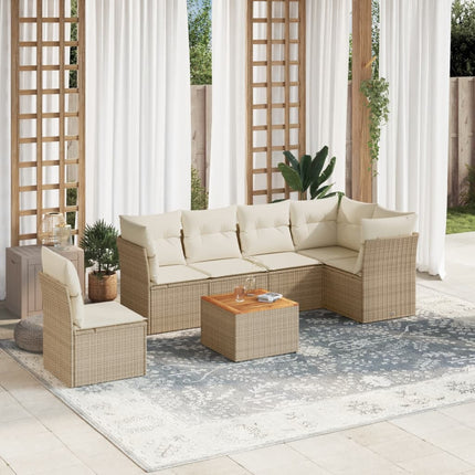 Set Divani da Giardino 7 pz con Cuscini Beige in Polyrattan