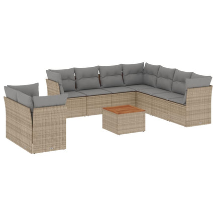 Set Divano da Giardino 10 pz con Cuscini Beige in Polyrattan