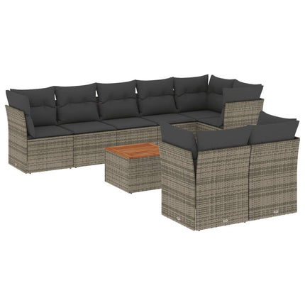Set Divano da Giardino 9 pz con Cuscini Grigio in Polyrattan
