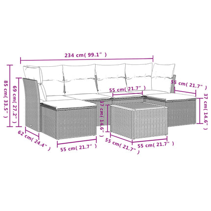 Set Divani da Giardino 7 pz con Cuscini Beige in Polyrattan