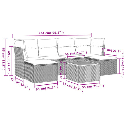 Set Divani da Giardino 7 pz con Cuscini Beige in Polyrattan