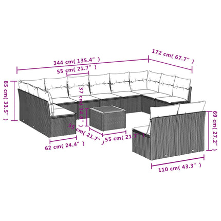 Set Divano da Giardino 13 pz con Cuscini Beige in Polyrattan