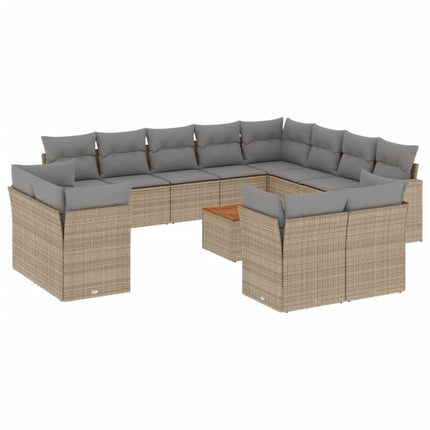 Set Divano da Giardino 13 pz con Cuscini Beige in Polyrattan
