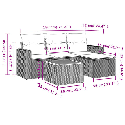 Set Divano da Giardino 5 pz con Cuscini Beige in Polyrattan