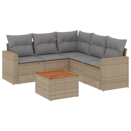 Set Divano da Giardino 6 pz con Cuscini Beige in Polyrattan