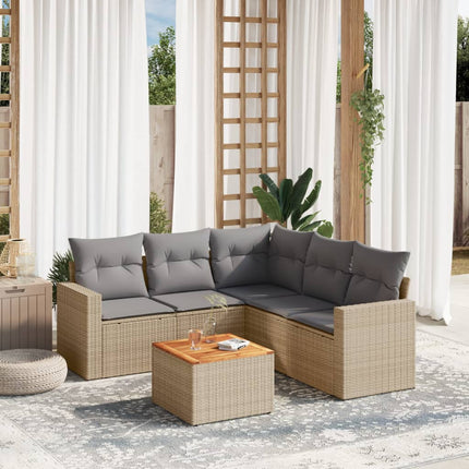 Set Divano da Giardino 6 pz con Cuscini Beige in Polyrattan