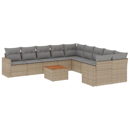 Set Divani da Giardino 11 pz con Cuscini Beige in Polyrattan
