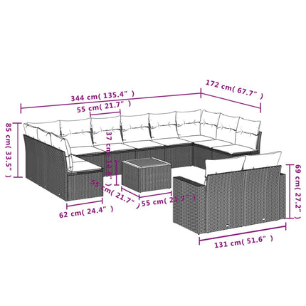 Set Divani da Giardino 13 pz con Cuscini Grigio in Polyrattan