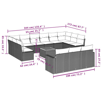 Set Divani da Giardino 14pz con Cuscini in Polyrattan Beige