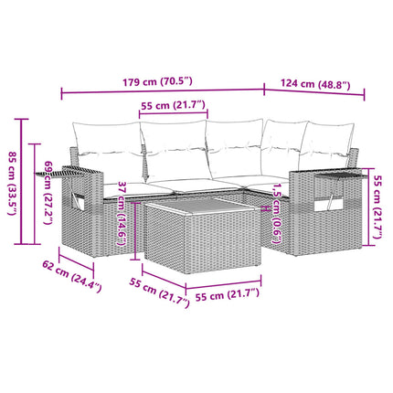 Set Divani da Giardino 5 pz con Cuscini in Polyrattan Nero