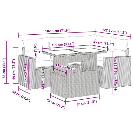 Set Divani da Giardino 5 pz con Cuscini in Polyrattan Nero