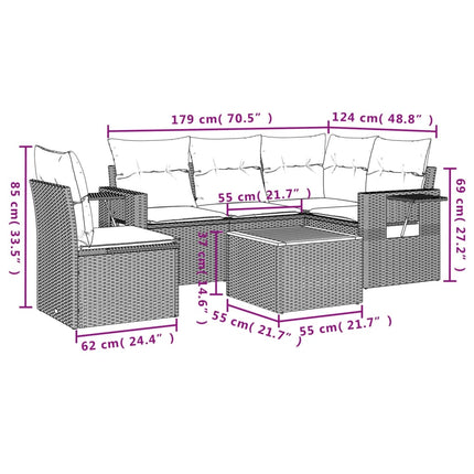 Set Divano da Giardino 6 pz con Cuscini Beige in Polyrattan