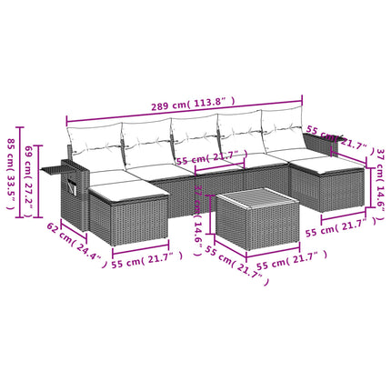 Set Divano da Giardino 8 pz con Cuscini Beige in Polyrattan
