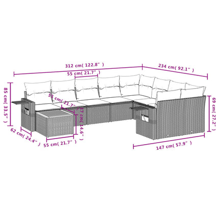Set Divano da Giardino 10 pz con Cuscini Beige in Polyrattan