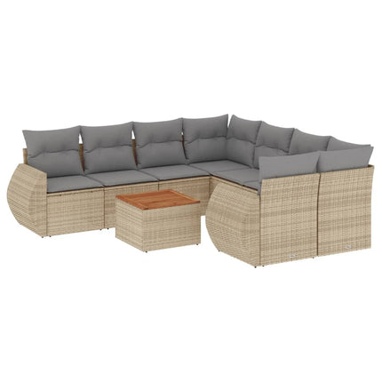Set Divano da Giardino 9 pz con Cuscini Beige in Polyrattan