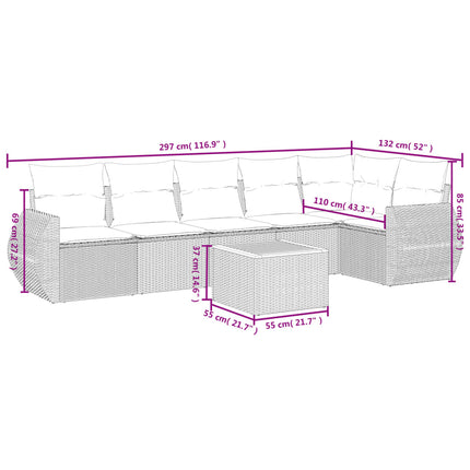 Set Divani da Giardino 7 pz con Cuscini Beige in Polyrattan