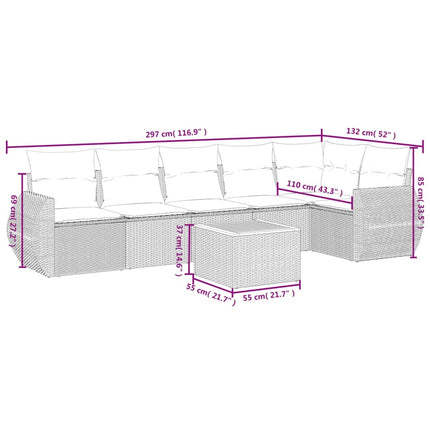 Set Divani da Giardino 7 pz con Cuscini Grigio in Polyrattan