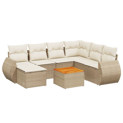 Set Divano da Giardino 8 pz con Cuscini Beige in Polyrattan
