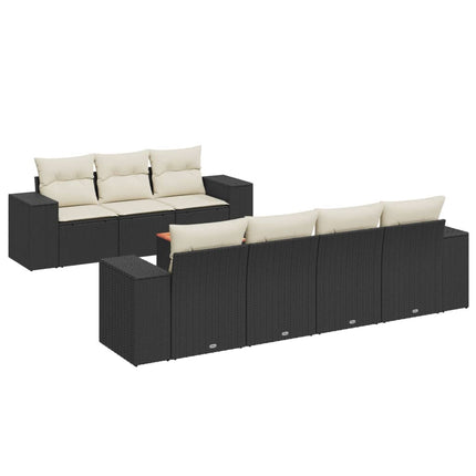 Set Divani da Giardino con Cuscini 8 pz Nero in Polyrattan