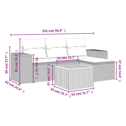 Set Divani da Giardino 5 pz con Cuscini in Polyrattan Nero