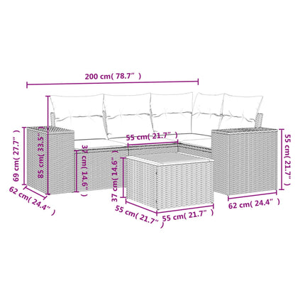 Set Divani da Giardino 5 pz con Cuscini in Polyrattan Nero
