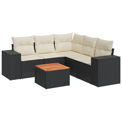 Set Divano da Giardino 6 pz con Cuscini Nero in Polyrattan