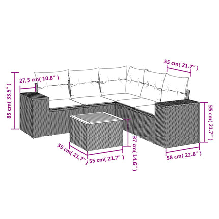 Set Divano da Giardino 6 pz con Cuscini Nero in Polyrattan