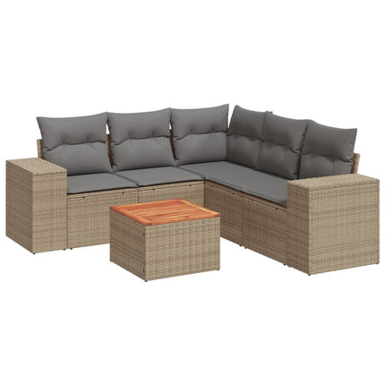 Set Divano da Giardino 6 pz con Cuscini Beige in Polyrattan