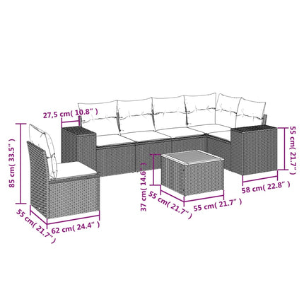Set Divani da Giardino 7 pz con Cuscini Beige in Polyrattan