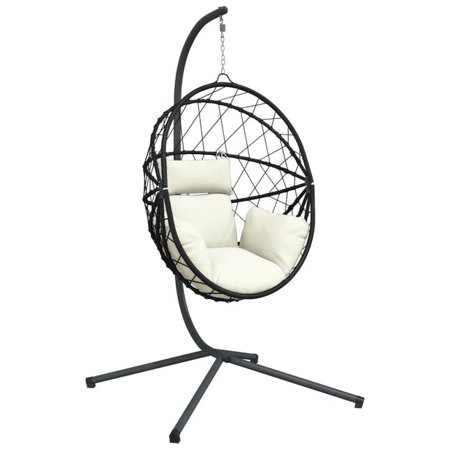 Sedia a Uovo Sospesa con Supporto Beige in Polyrattan e Acciaio