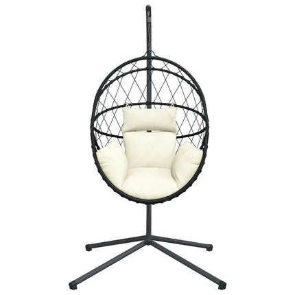 Sedia a Uovo Sospesa con Supporto Beige in Polyrattan e Acciaio