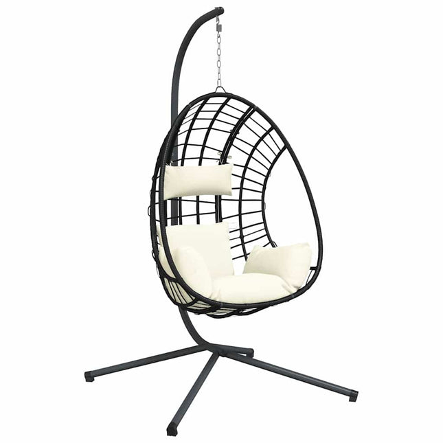 Sedia a Uovo Sospesa con Supporto Beige in Polyrattan e Acciaio