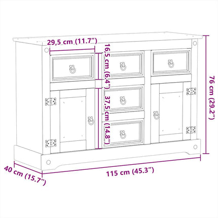 Credenza Corona 112x40x75 cm in Legno Massello di Pino