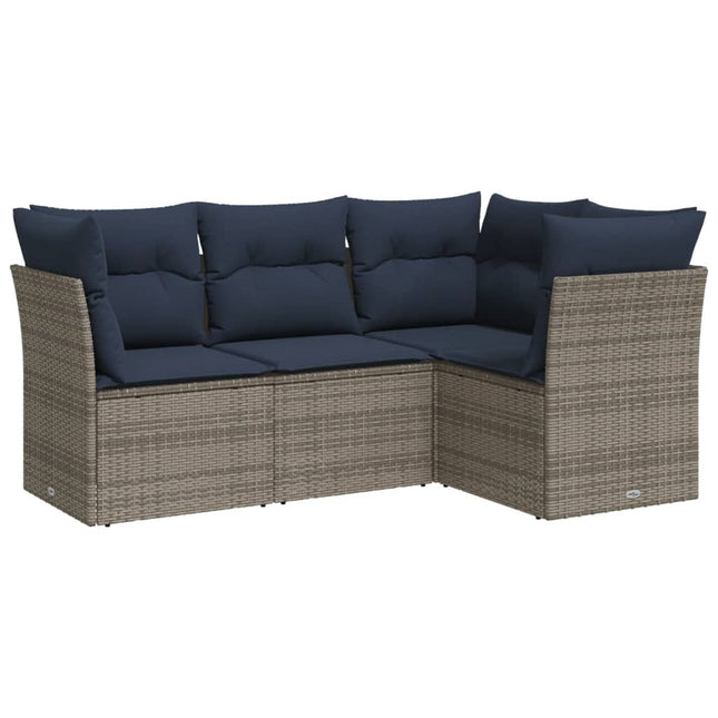 Set Divani da Giardino 4 pz con Cuscini Grigio in Polyrattan
