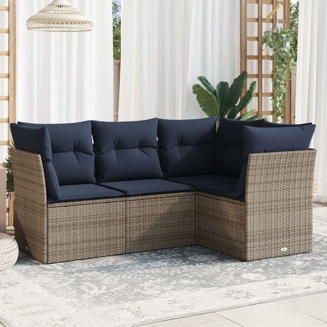 Set Divani da Giardino 4 pz con Cuscini Grigio in Polyrattan