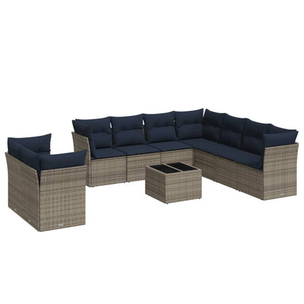 Set Divani da Giardino 10 pz con Cuscini Grigio in Polyrattan